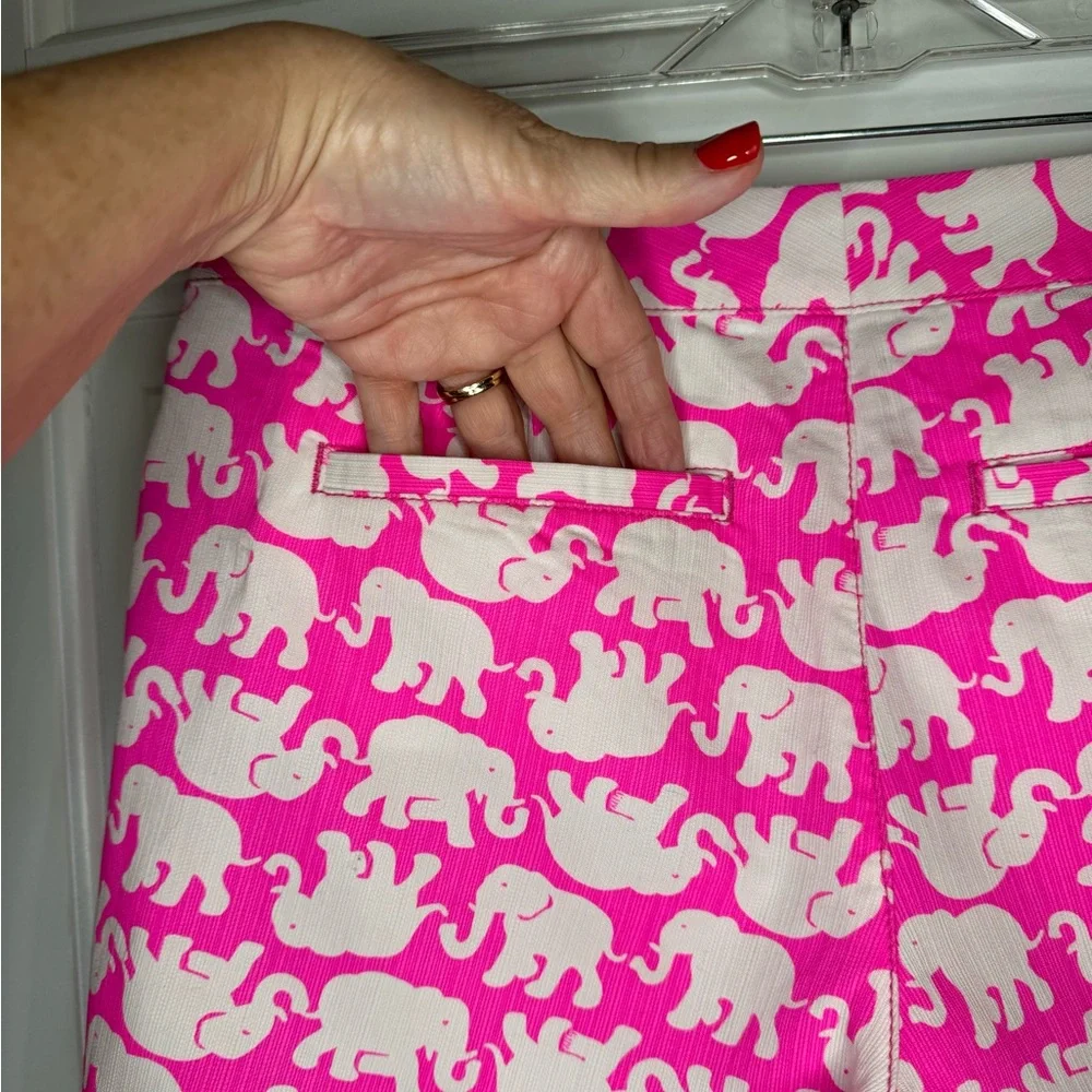 Lilly Pulitzer Pink and White Elephant Scallop Hem Shorts